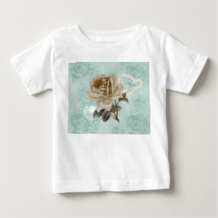 Mint Green Ivory Roses Toddler White Ruffle Dress Baby T-Shirt