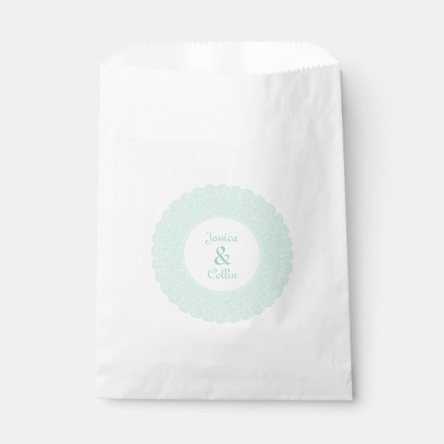 Mint green lace favour bags (Front)