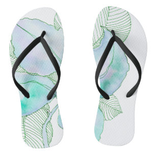 Mint Green Lavender Watercolor Botanical Leaves Jandals