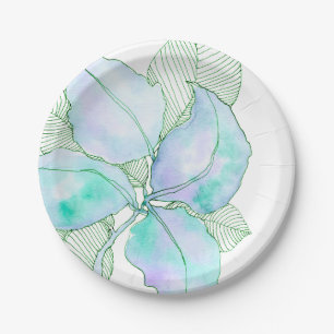 Mint Green Lavender Watercolor Botanical Leaves Paper Plate