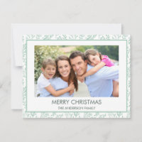 Mint Green Leaf Pattern Simple Merry Christmas