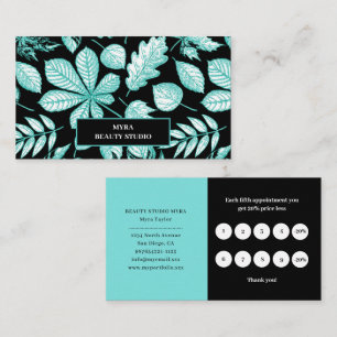 Mint Green Leafy Monogram Name Business Card