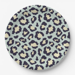 Mint green leopard print paper plate