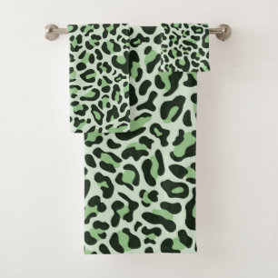 Mint Green Leopard Print Trendy Chic Bath Towel Set