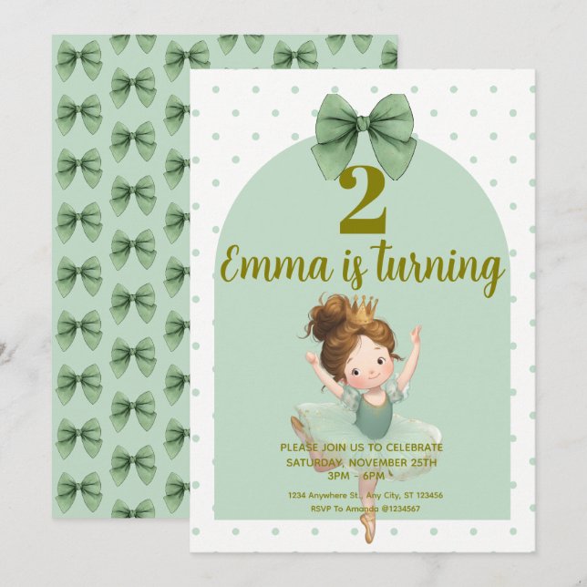 Mint Green Little Princess birthday Invitations (Front/Back)