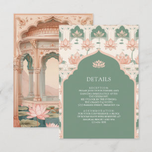 Mint Green Lotus Garden Indian Wedding Details Enclosure Card