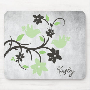 Mint Green Lovebirds Personalised Mouse Pad