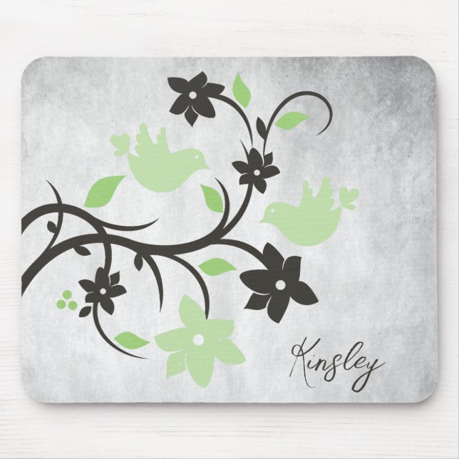 Mint Green Lovebirds Personalised Mouse Pad (Front)