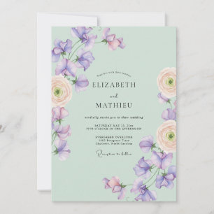 Mint Green Lush Sweet Pea Wedding Invitation
