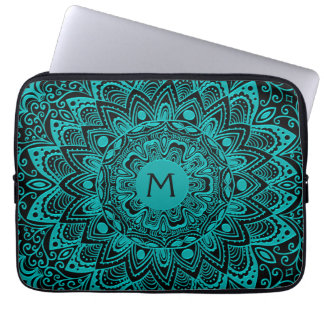 Mint Green Mandala Monogram Customisable Colour Laptop Sleeve