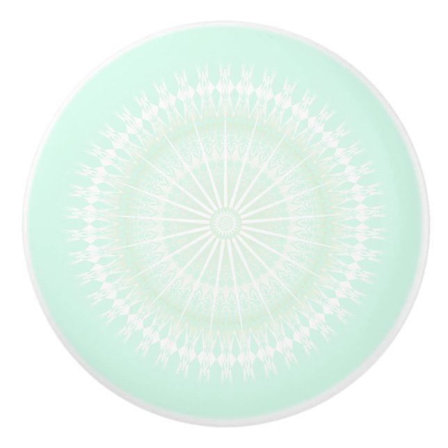 Mint  Green Mandala Pastel Modern Ceramic Knob (Front)
