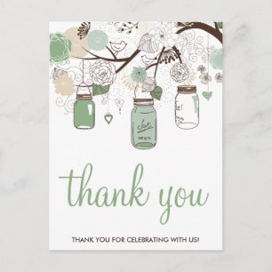 Mint Green Mason Jars Wedding Thank You Postcard