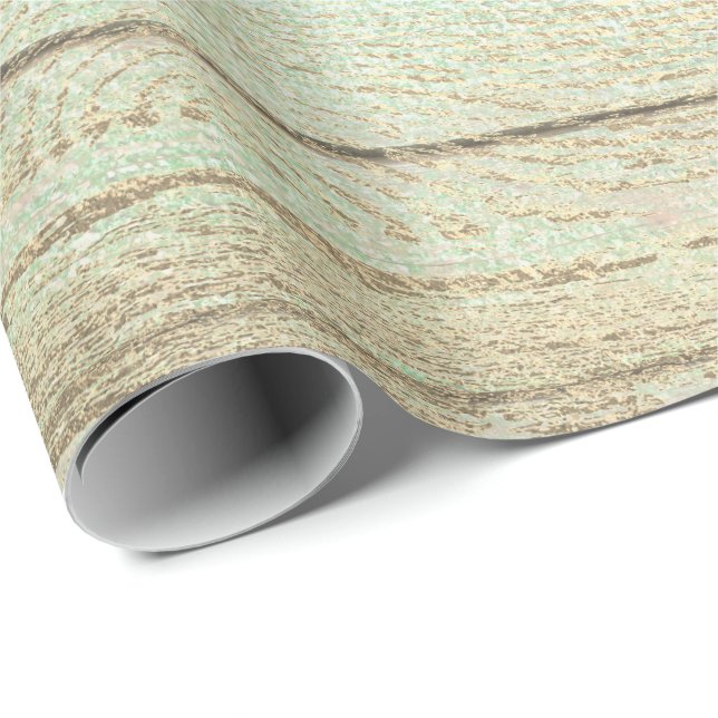 Mint Green Metallic Champaign Gold Wood Rustic Wrapping Paper (Roll Corner)