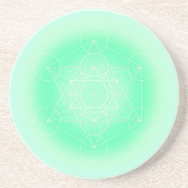 Mint Green Metatron's Cube Sacred Geometry Coaster (Front)