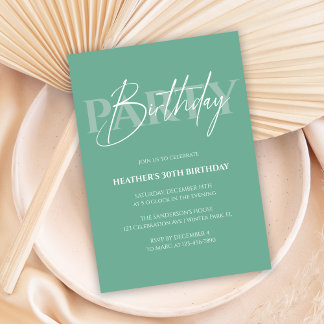 Mint Green Minimalist Adult Birthday Party Invitation