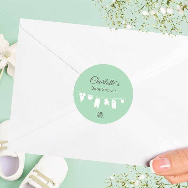 Mint Green Minimalist Gender Neutral Baby Shower Classic Round Sticker (Mint Green Minimalist Gender Neutral Baby Shower Round Sticker ©Susanne Sachers - Sunny Mind 🌞)