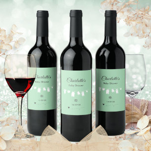 Mint Green Minimalist Gender Neutral Baby Shower Wine Label