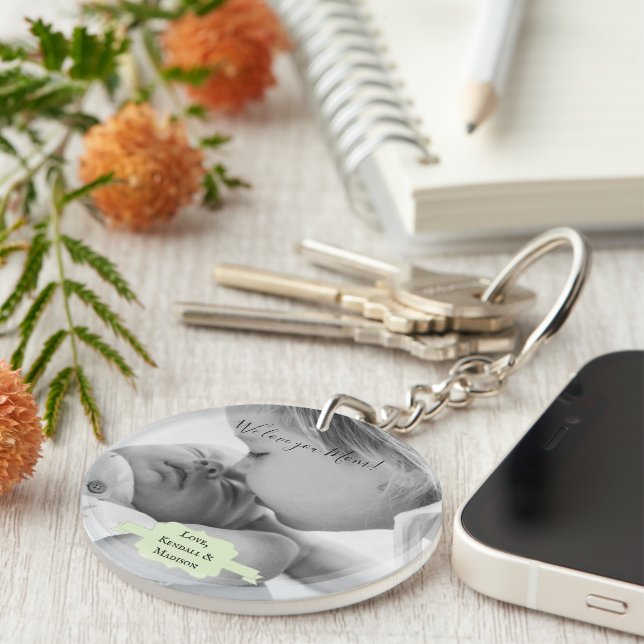 Mint Green Minimalist Photo Mother's Day Keychain (Front Right)