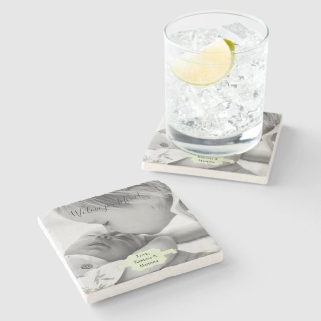 Mint Green Minimalist Photo Mother's Day Stone Coa Stone Coaster (Side)