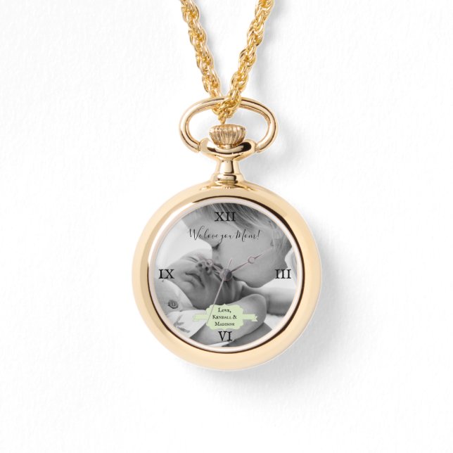 Mint Green Minimalist Photo Mother's Day Watch (Front)