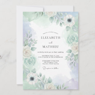 Mint Green Misty Botanical Wedding Invitation