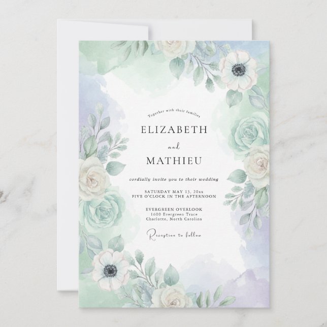 Mint Green Misty Botanical Wedding Invitation (Front)