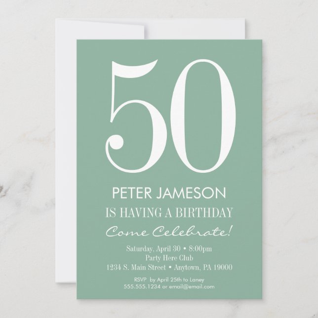 Mint Green Modern Adult Birthday Invitations (Front)