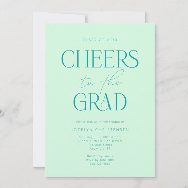 Mint Green Modern Cheers Grad Party Invitation (Front)