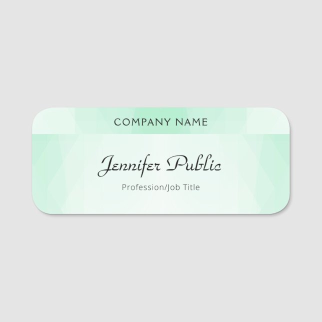 Mint Green Modern Handwritten Script Template Name Tag (Front)