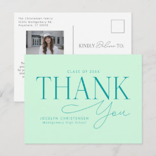 Mint Green Modern Photo Graduation Thank You Postcard