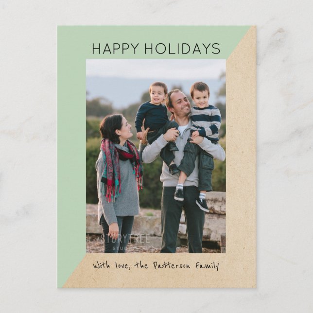 Mint Green Modern Slant Holiday Photo Postcard (Front)