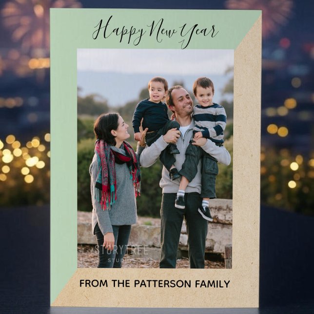 Mint Green Modern Slant New Year's Photo Flat Card (Mint Green Modern Slant New Years Photo Card)