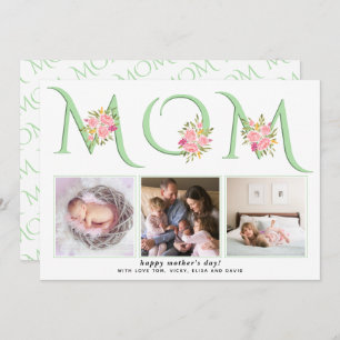 Mint green MOM typography photo Mothers Day Holiday Card