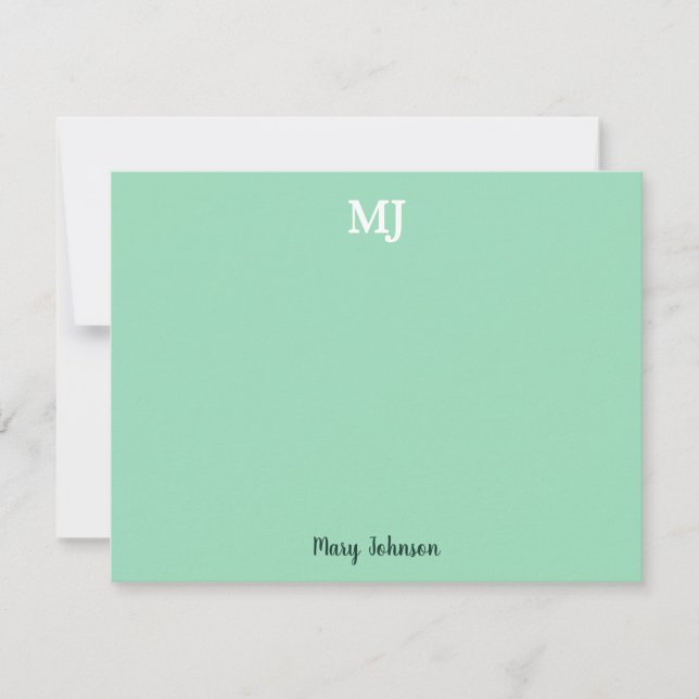 Mint Green Monogram 2 two letter Initials Modern Card (Front)