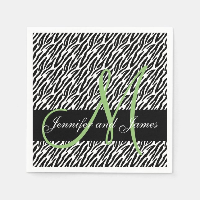 Mint Green Monogram Zebra Print Wedding Napkin (Front)