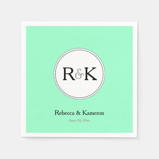 Mint Green Monogrammed Wedding Napkin (Front)