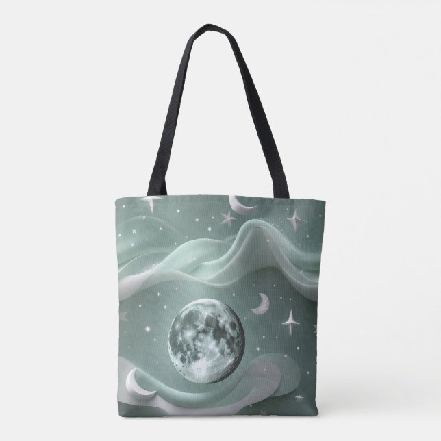 Mint Green Moon Fresh Calming Aesthetic Tote Bag (Back)