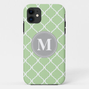 Mint Green Moroccan Lattice Grey Monogram Case-Mate iPhone Case