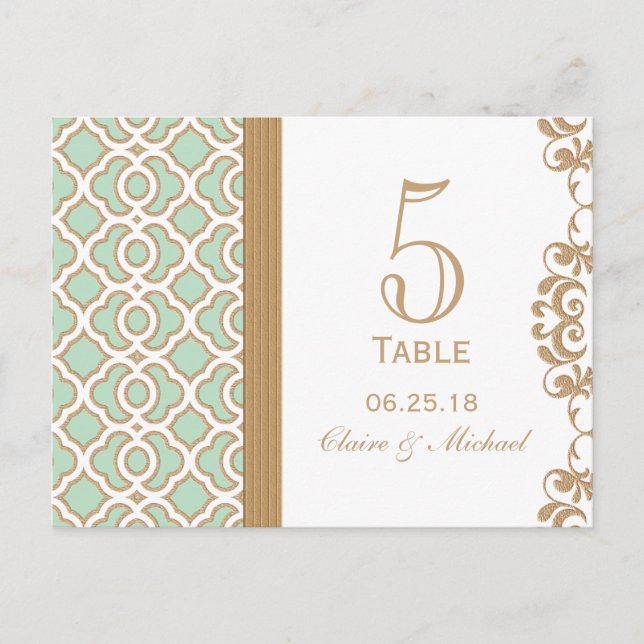 Mint Green Moroccan Wedding Table Number Postcard (Front)