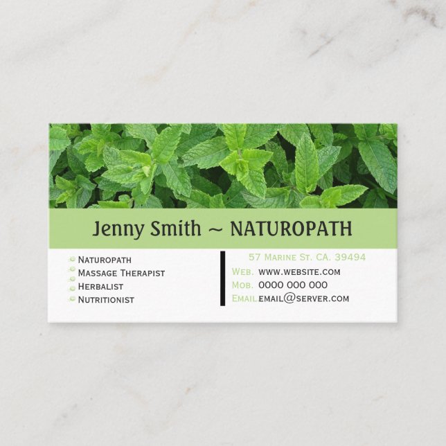 Mint Green Naturopath Appointment Business Card (Front)