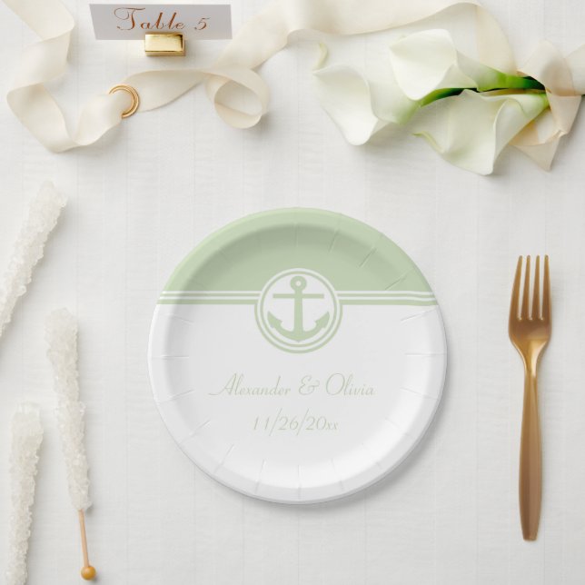 Mint Green Nautical Anchor Paper Plate (Wedding)