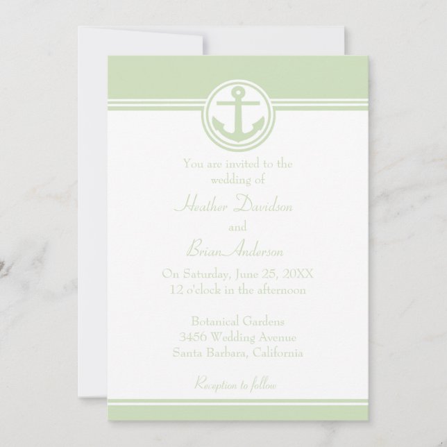 Mint Green Nautical Anchor Wedding Invitation (Front)