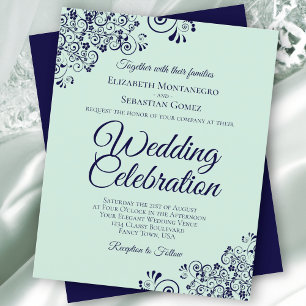 Mint Green & Navy Blue BUDGET Wedding Invitation