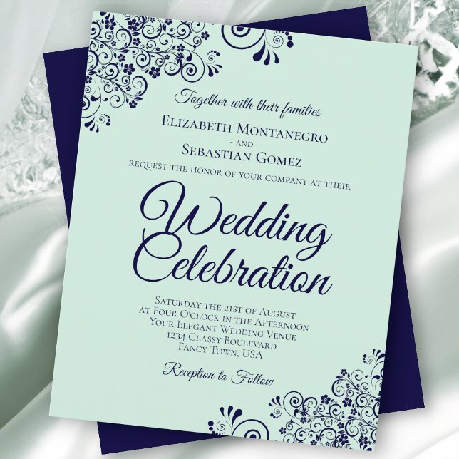 Mint Green & Navy Blue BUDGET Wedding Invitation (Creator Uploaded)