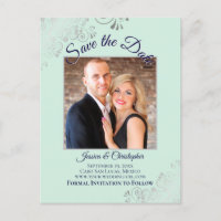 Mint Green & Navy Blue Wedding Save the Date Photo
