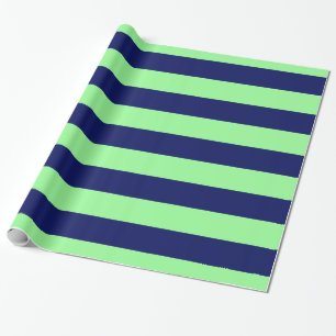Mint Green, Navy Blue XL Stripes Pattern V Wrapping Paper