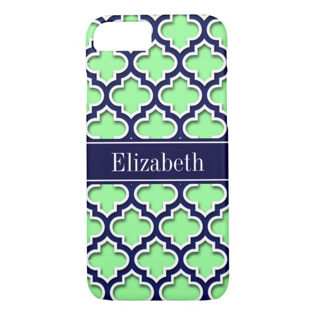 Mint Green, Navy Moroccan #5DS Navy Name Monogram Case-Mate iPhone Case (Back)