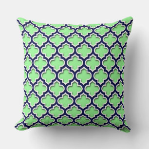Mint Green Navy White Moroccan Quatrefoil #5DS Cushion