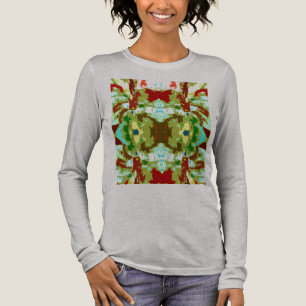 Mint Green Olive Red Abstract Symmetrical Flower Tri-Blend Shirt