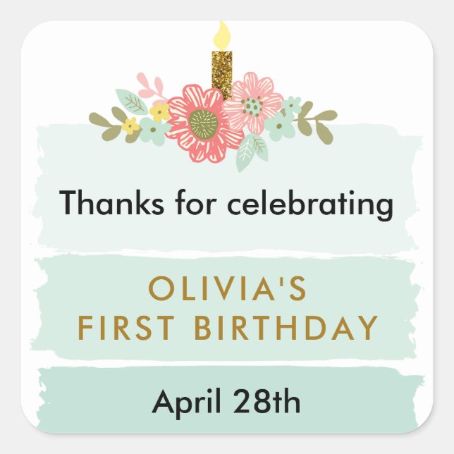 Mint Green Ombre Cake Birthday Favour Tag (Front)